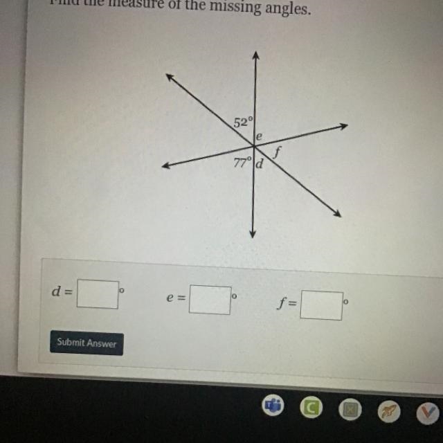 Find the measure of the missing angles.-example-1