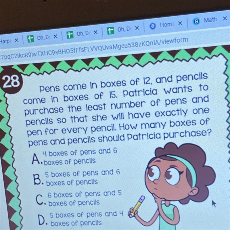 Pens come in boxes of 12, and pencils come in boxes of 15. Patricia wants to purchase-example-1