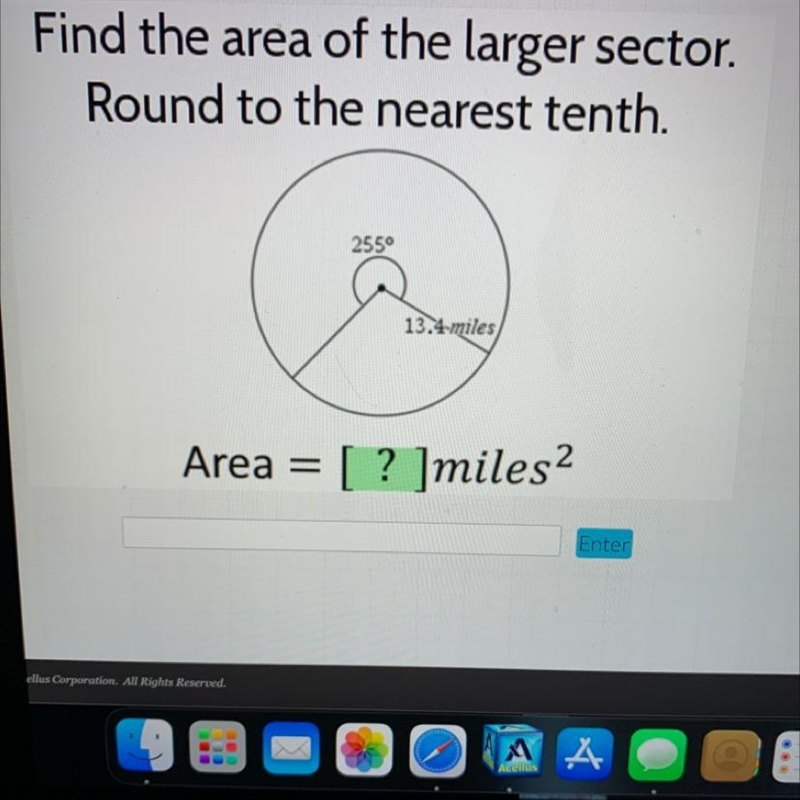 Find the area of the larger sector. Round to the nearest tenth.-example-1