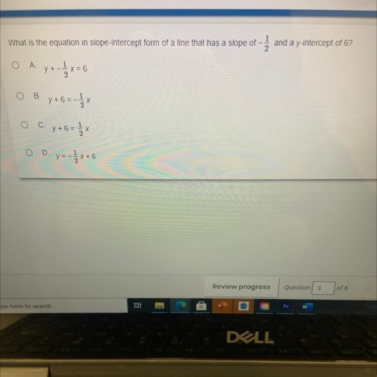 What is the equation in slope-intercept form of a line that has a slope of -- and-example-1