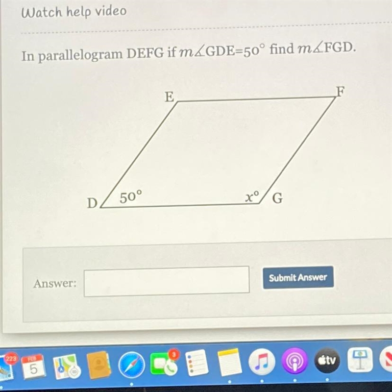 In parallelogram DEFG if m< GDE=50° find m-example-1