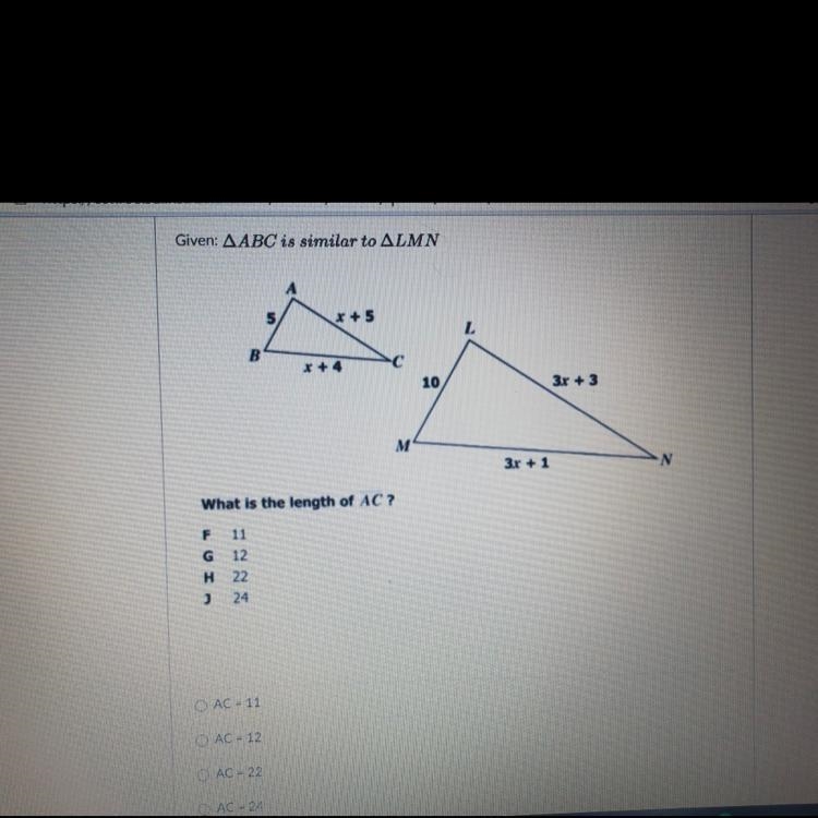 Help pls!! What is the length of AC?-example-1