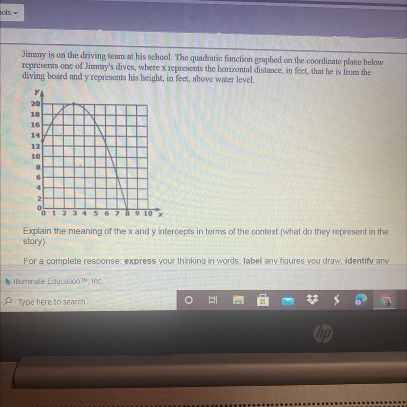 Jimmy is on the driving team at his school the quadratic function graphed on the coordinate-example-1