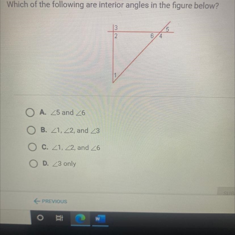 Which of the following are interior angles in the figure below?-example-1