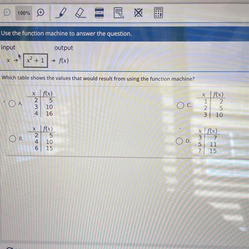 Which table shows the values that would result from using the function machine?-example-1