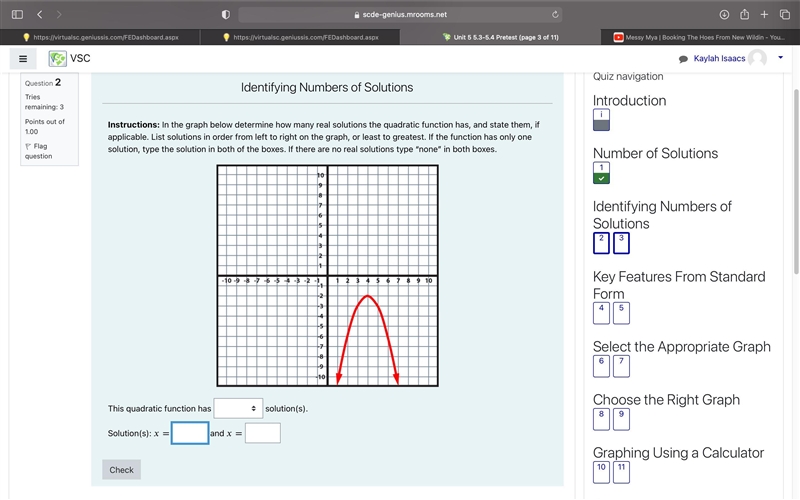 n the graph below determine how many real solutions the quadratic function has, and-example-1