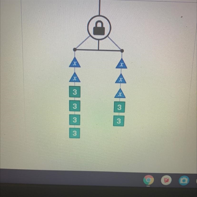 Find a value for x so that the hanger balances. Use the draw tool to help you solve-example-1