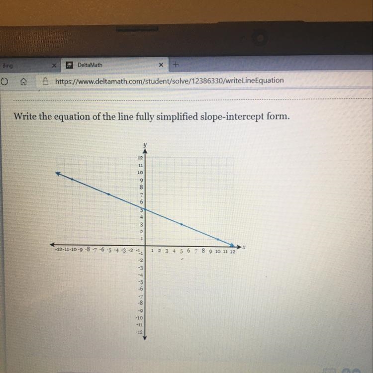 Write the equation of the line fully simplified slope intercept form-example-1