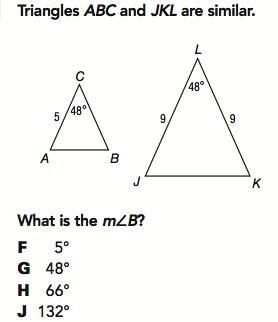 Triangles ABC and JKL are similar. What is m-example-1