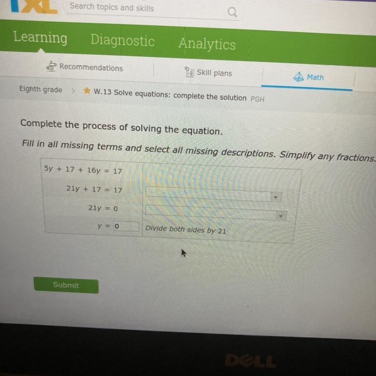 Complete the process of solving the equation. Fill in all missing terms and select-example-1