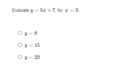 Evaluate y=5x+7, for x=3.-example-1