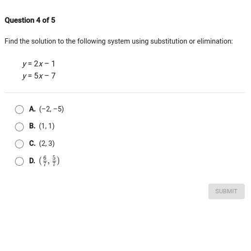 Find the solution to the following system using subsitution or elimination y=2x-1 y-example-1