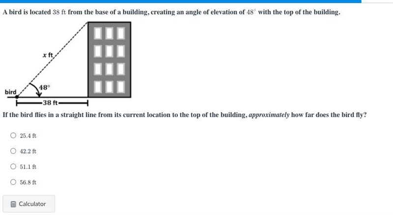 A bird is located 38 feet-example-1