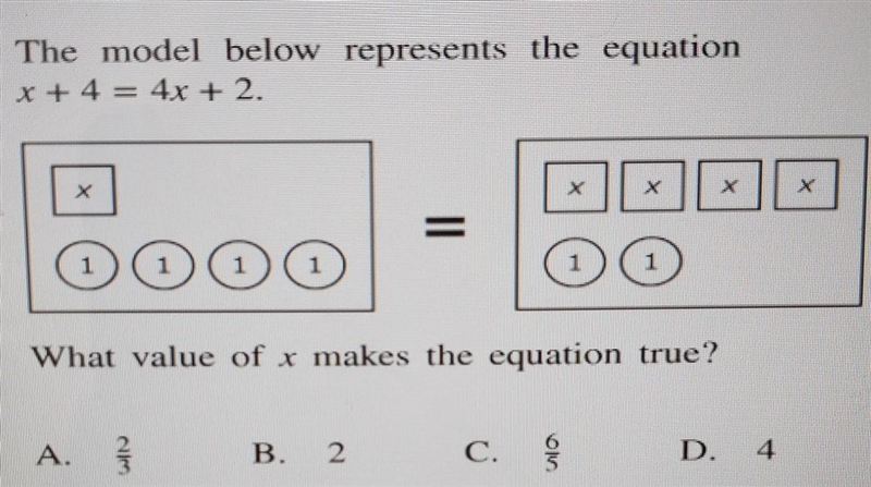 I need help on this question x + 4 = 4x + 2.​-example-1