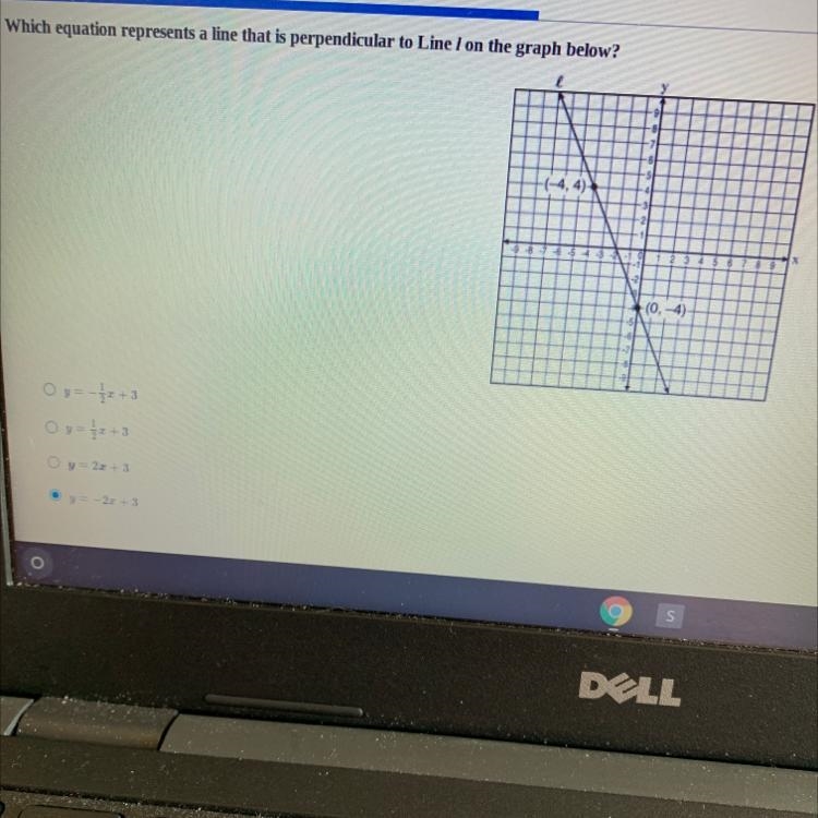 Which equation represents a line that is perpendicular to line l on the graph below-example-1