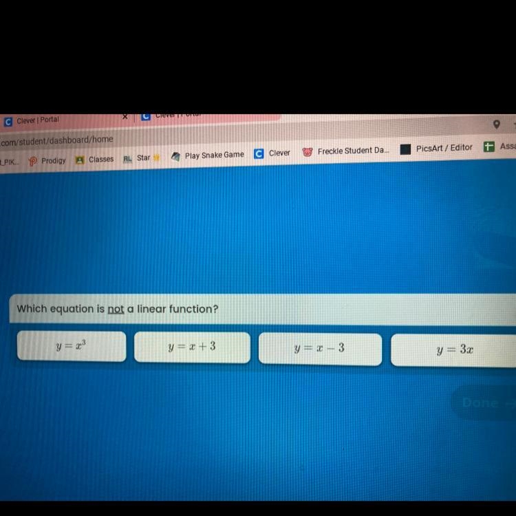 Which equation is not a linear function? y=2+3 y=-3 y = 3.2-example-1