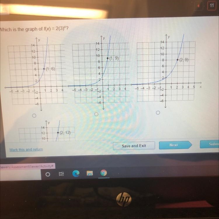 Which is the graph of f(x) =2(3)x-example-1