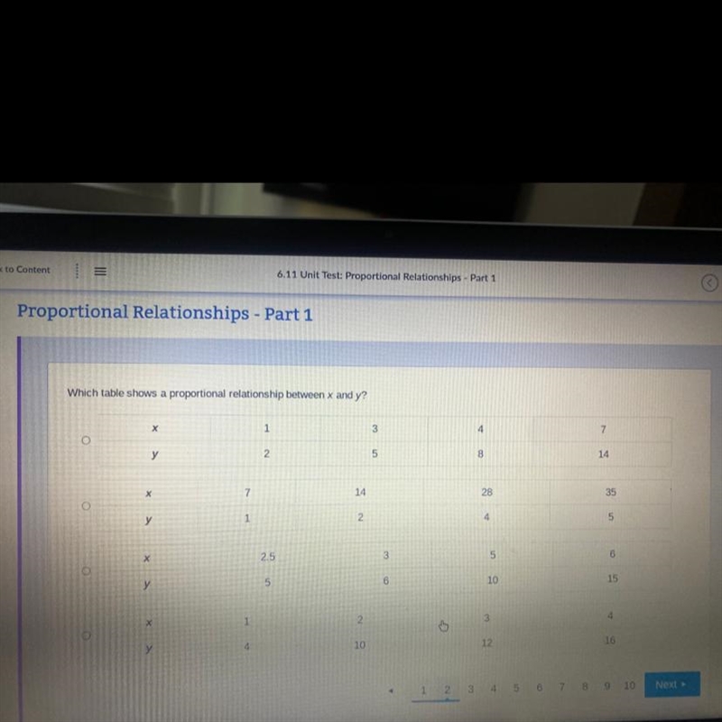 Which table shows a proportional relationship between x and y X-example-1