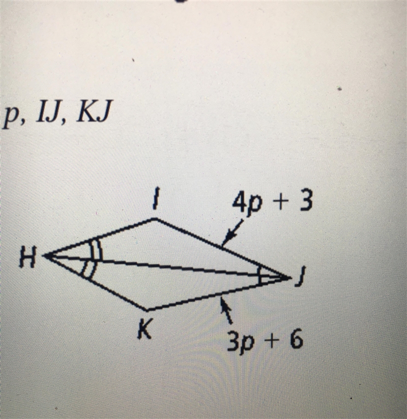 Can someone help me? Need to find the measure of p, IJ, KJ-example-1