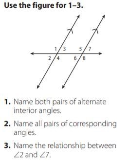 Name both pairs of alternate interior angles.​-example-1