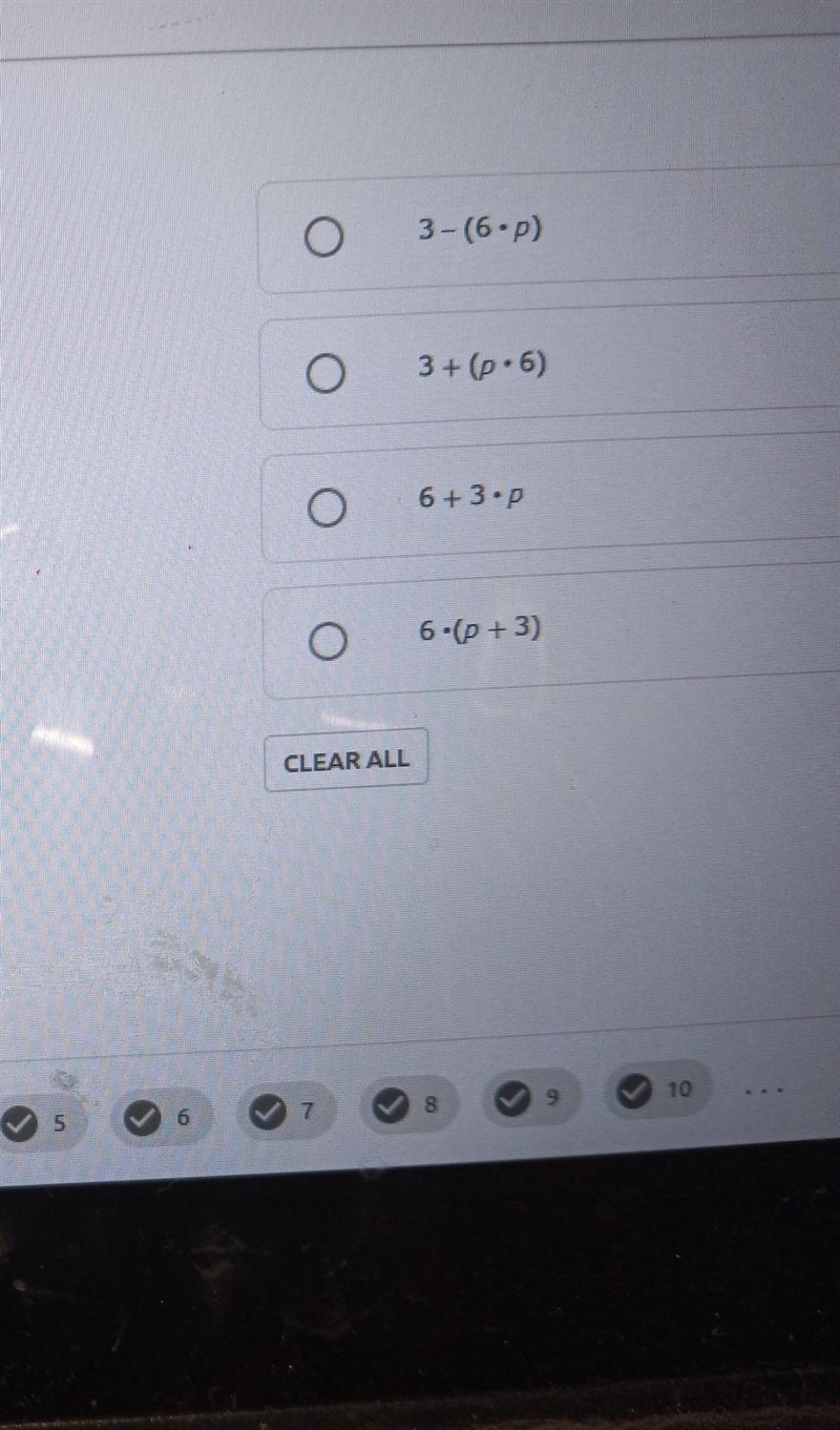 Which expression is equivalent to (6 •p) + 3 ?​-example-1