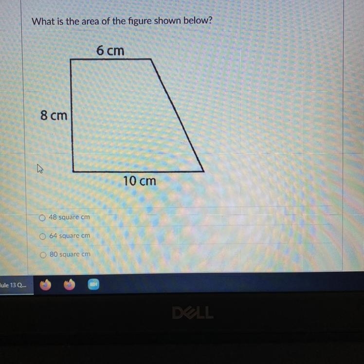 What is the area of the figure shown below.-example-1