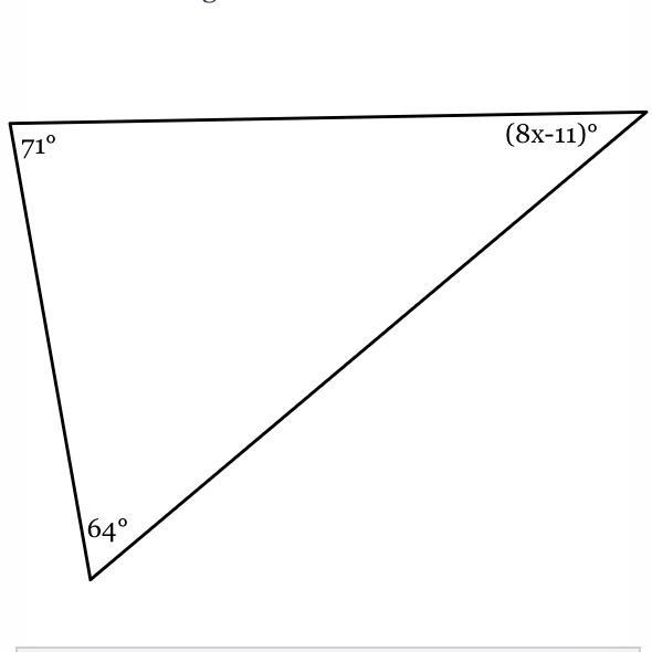 The measures of the angles of a triangle are shown in the figure below. Solve for-example-1