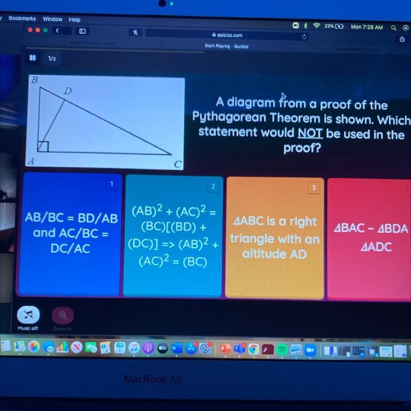 A diagram from a proof of the Pythagorean Theorem is shown. Which statement would-example-1