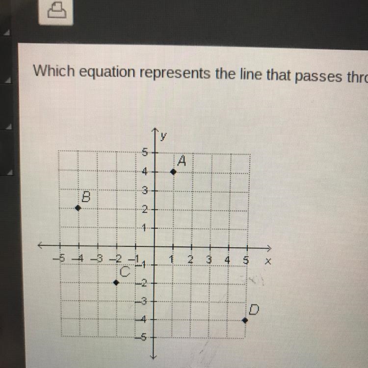 Which equation represents the line that passes through points B and C on the graph-example-1