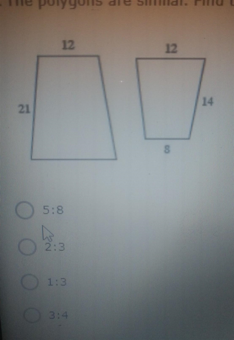 The polygons are similar. find the scale factor of the smaller figure to the larger-example-1