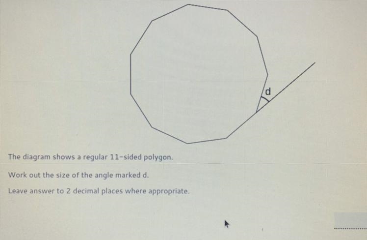 The diagram shows a regular 11-sided polygon. Work out the size of the angle marked-example-1