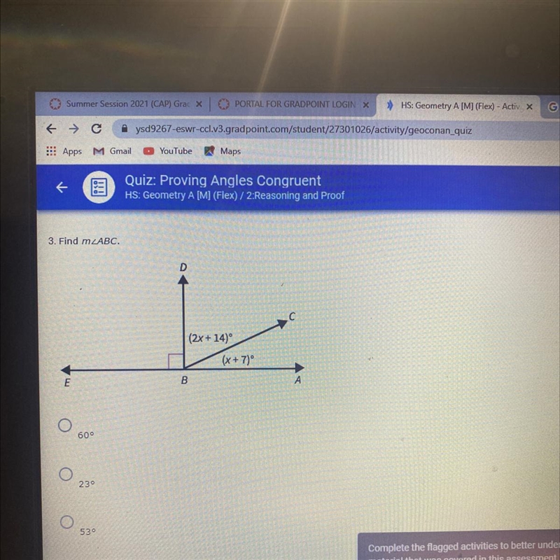 3. Find m D (2x+14) (x + 7) E B 60 23 53 30-example-1