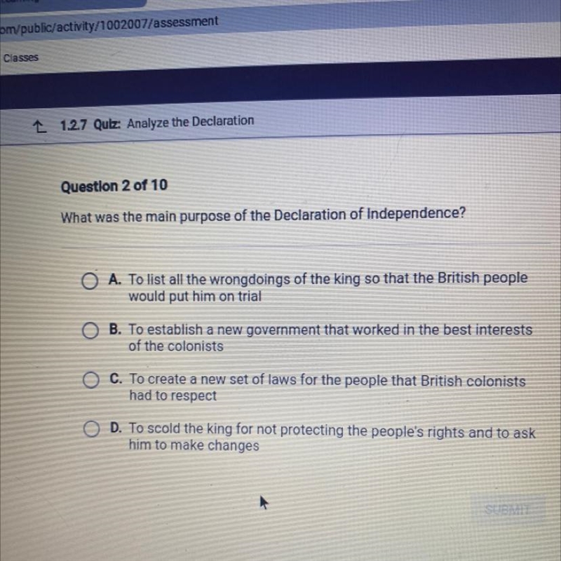 What was the main purpose of the Declaration of Independence?-example-1