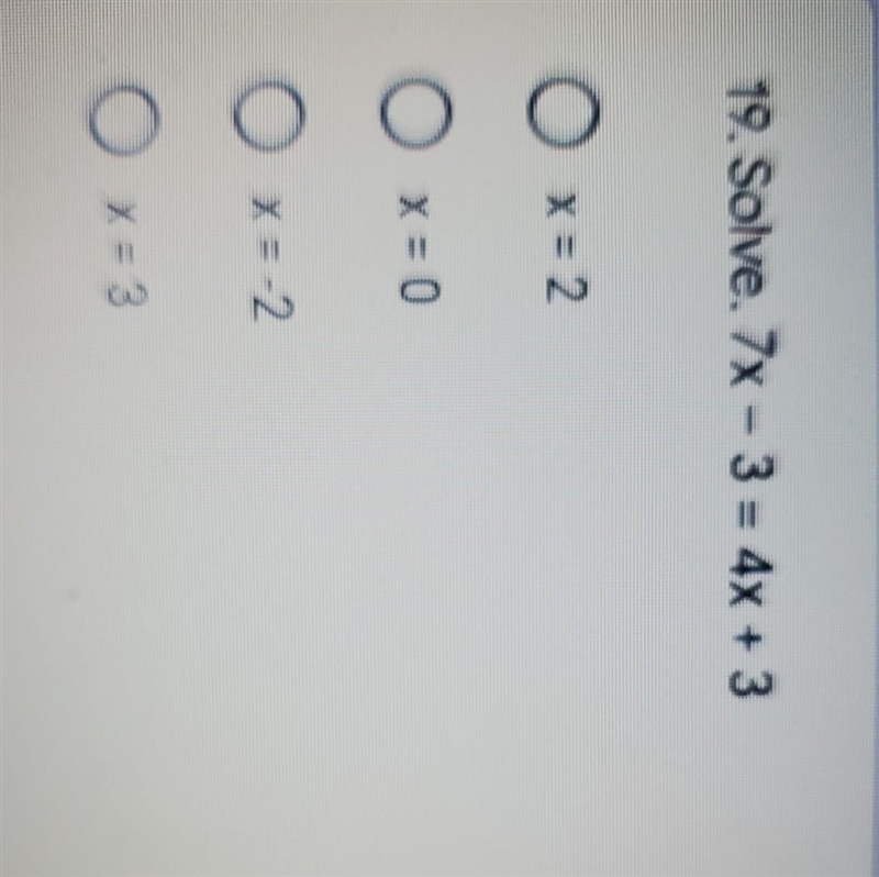 Solve. 7x - 3 = 4x + 3​-example-1