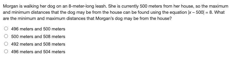 What are the minimum and maximum distances that Morgan’s dog may be from the house-example-1