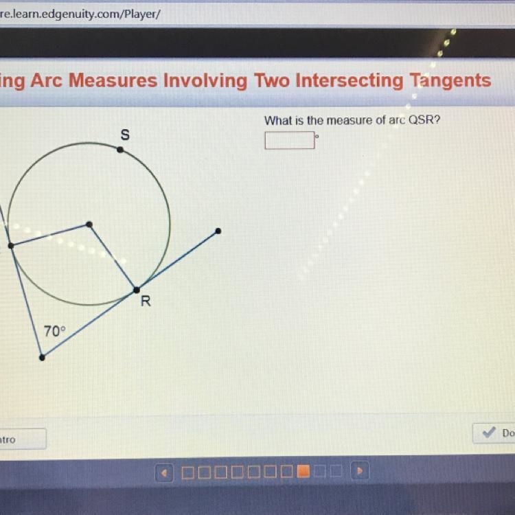 What is the measure of arc QSR?-example-1