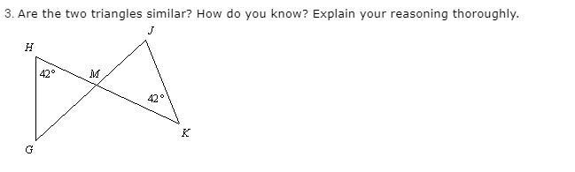 Are the two triangles similar? How do you know? Explain your reasoning thoroughly-example-1