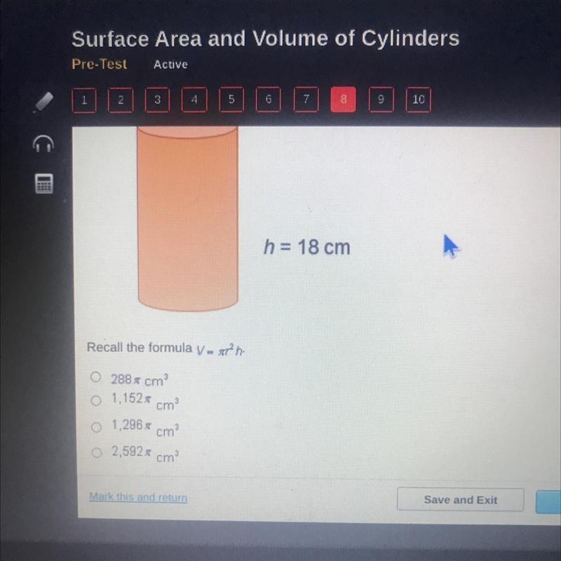 What is the volume of the cylinder? Express the answer in term of x. On top of the-example-1