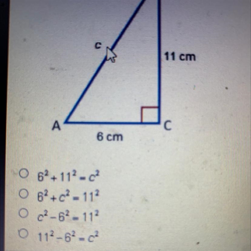 Which equation could be used to find the length of the hypotenuse?-example-1