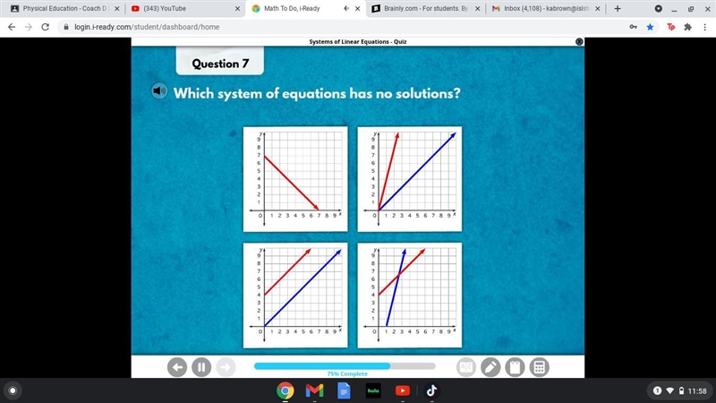 Which system of equations has no solutions?-example-1