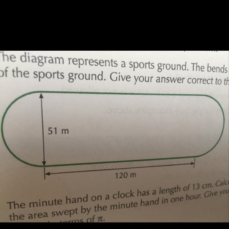 the diagram represents a sports ground. the bends are semicircle. calculate the area-example-1