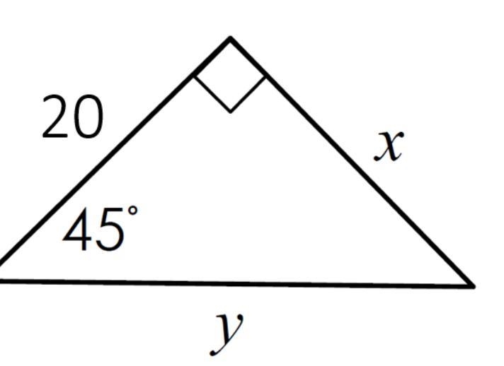 What is the value of x and y *don't simplify into decimal*-example-1