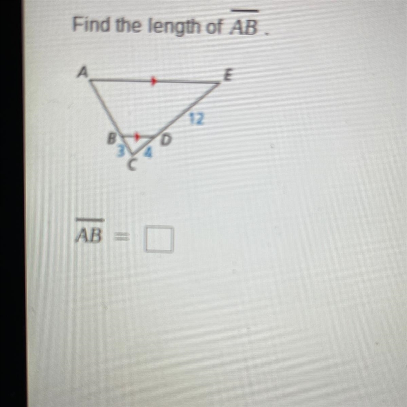 Find the length of AB . E 12 B D AB-example-1