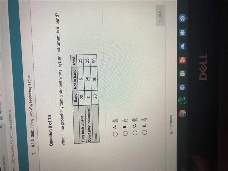 What is the probability that a student who plays an instrument is in band-example-1