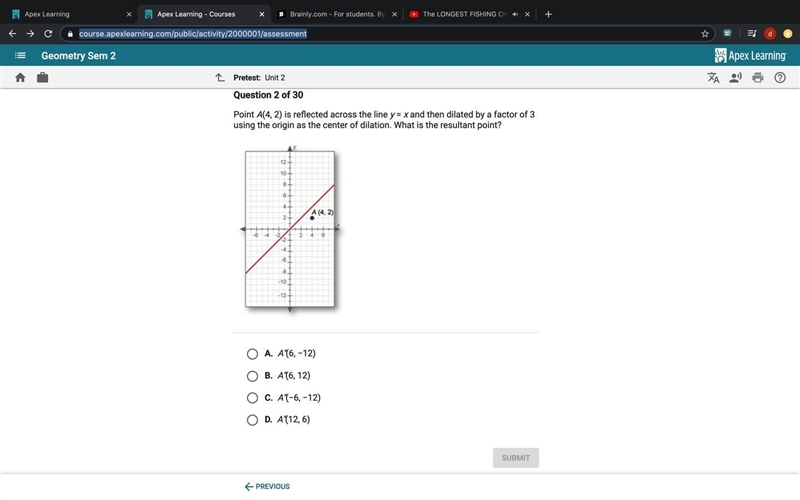 Point A is reflected across line y=x and the n dilated by a factor of 3 using the-example-1