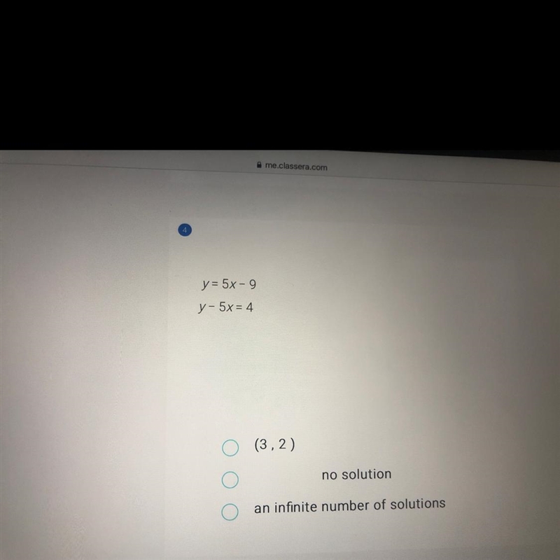 Y = 5x - 9 y - 5x = 4 (3,2) no solution an infinite number of solutions-example-1