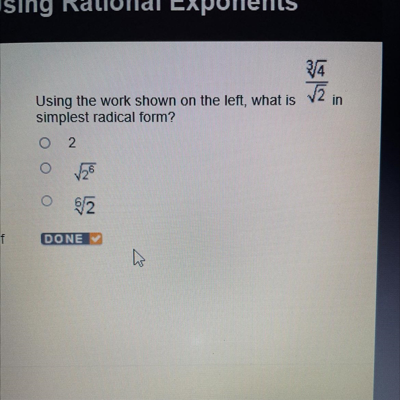 Using the work shown on the left, What is the cubed root of 4/ the square root of-example-1