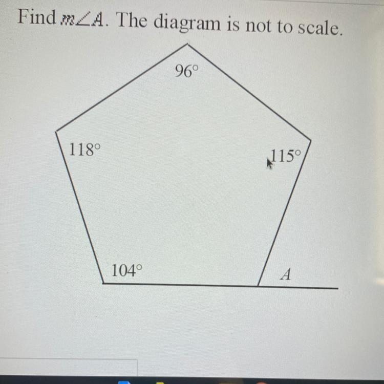 Find mZA. The diagram is not to scale. 96° 118° 159 104°-example-1