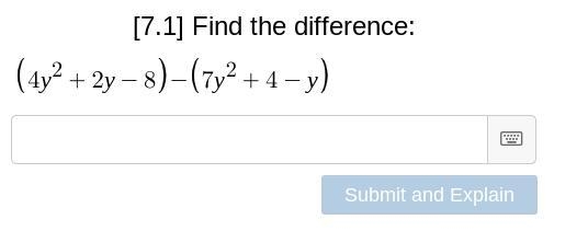 Find the difference: (4y^2+2y−8)−(​7y^2+4−y)-example-1