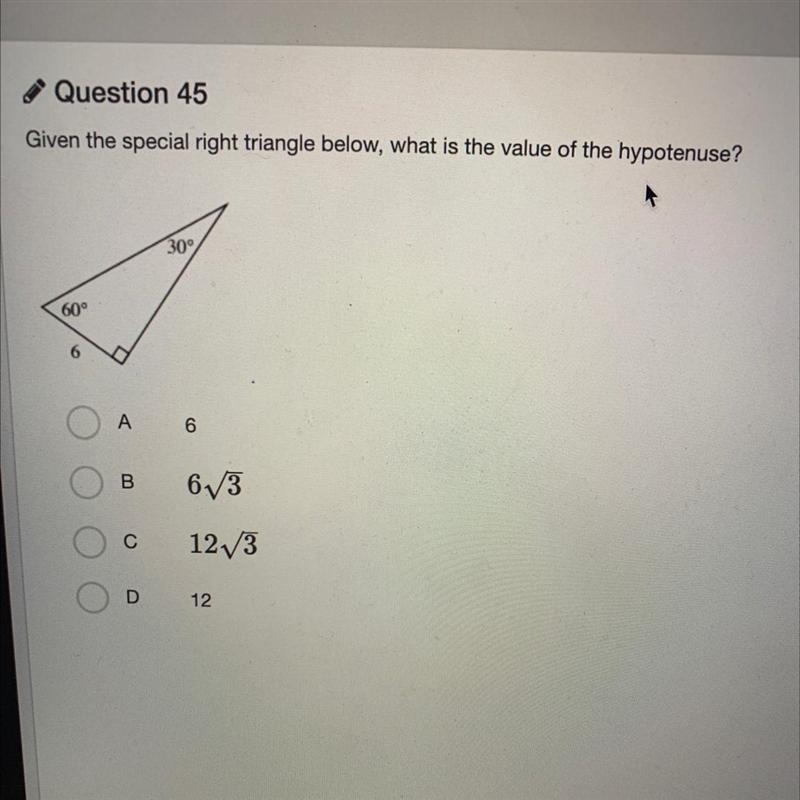 MY LAST QUESTION PLEASE HELP Given the special right triangle below, what is the value-example-1